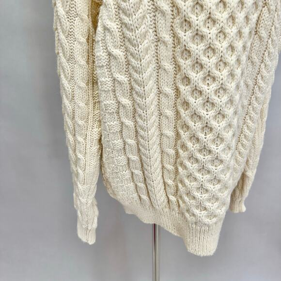 Vintage LL Bean Ireland wool Fisherman ivory cableknit sweater Size X Large XL - Picture 12 of 16